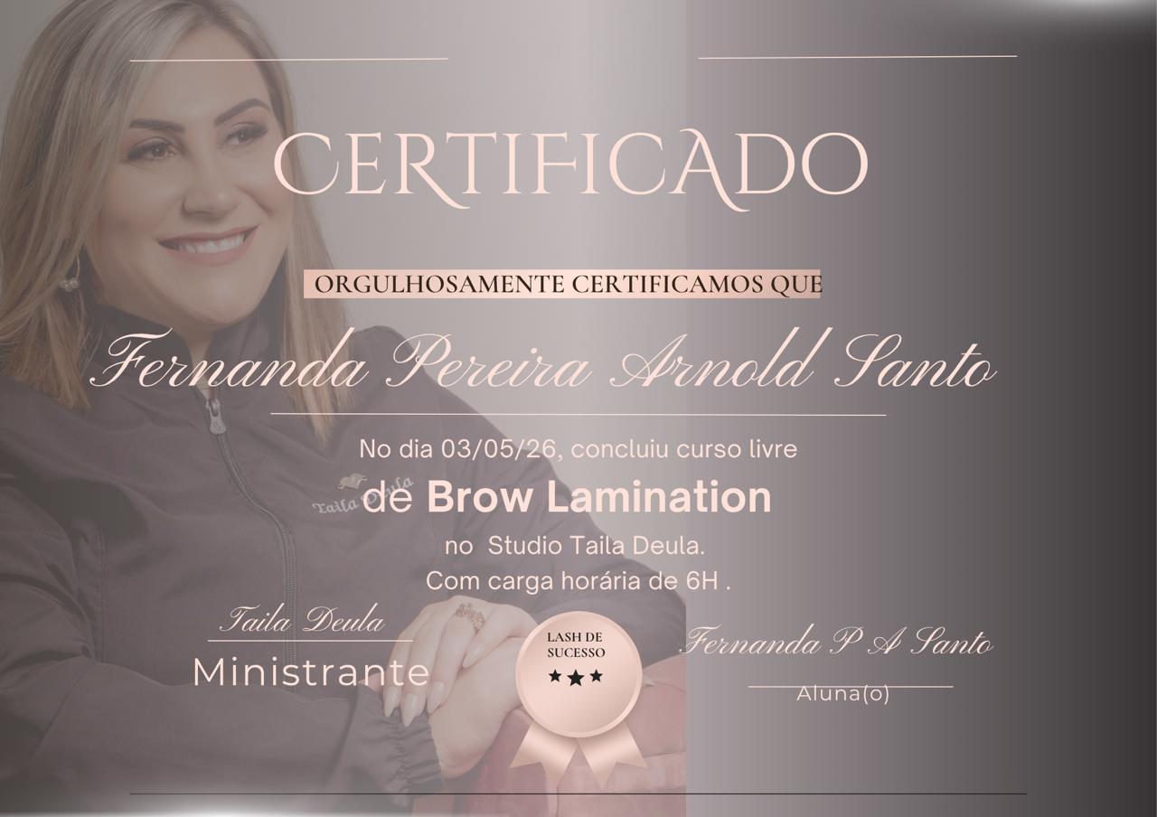 Certificado de Brow Lamination — Fernanda Pereira Arnold Santo