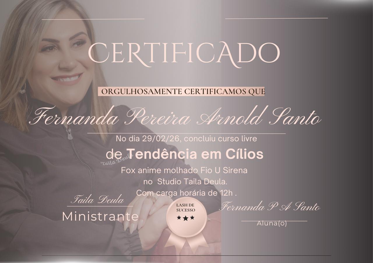 Certificado de Tendência em Cílios — Fernanda Pereira Arnold Santo