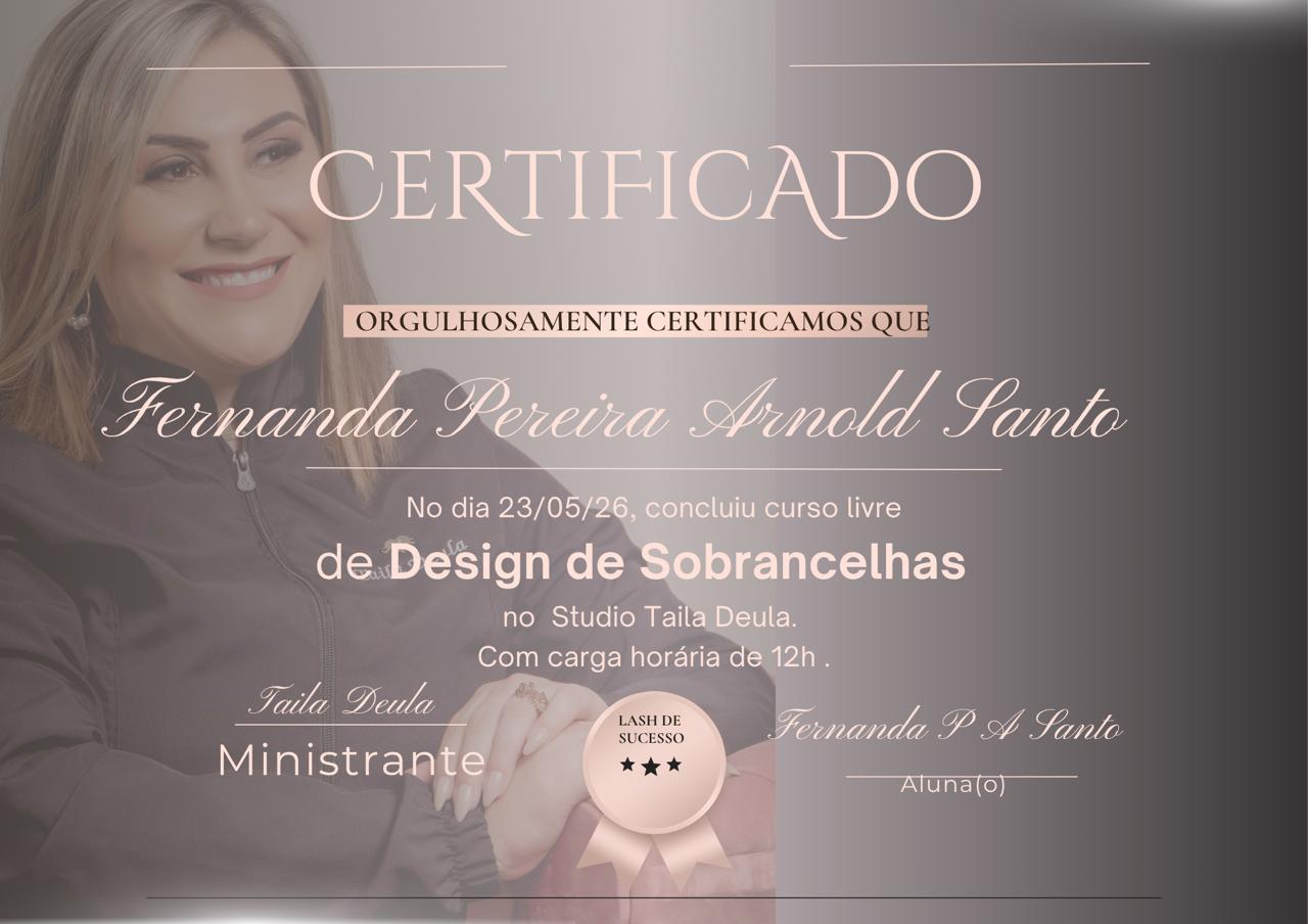 Certificado de Design de Sobrancelhas — Fernanda Pereira Arnold Santo